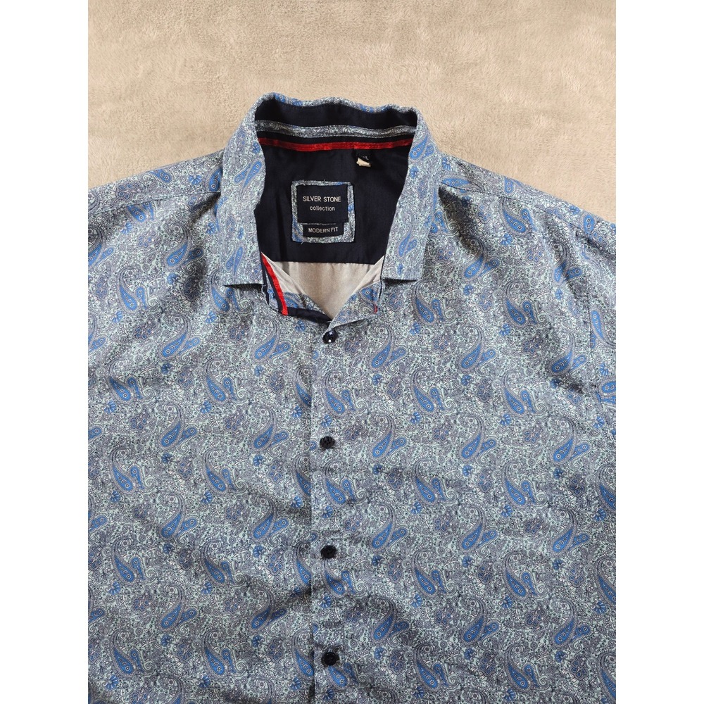 Silver Stone Collection Shirt Mens XXXL 3XL Paisley Short Sleeve Button‎ Up